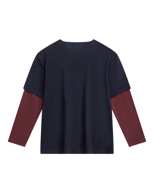 Brad Double-sleeve Tee in Deep Blue/Red