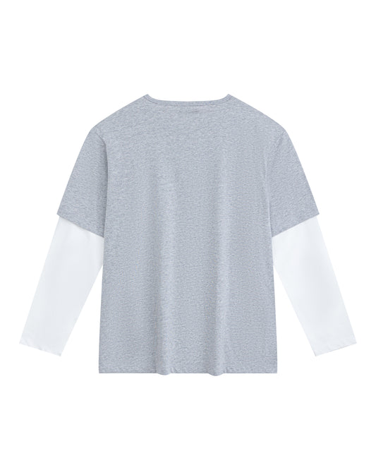 Brad Double-sleeve Tee in Grey/White
