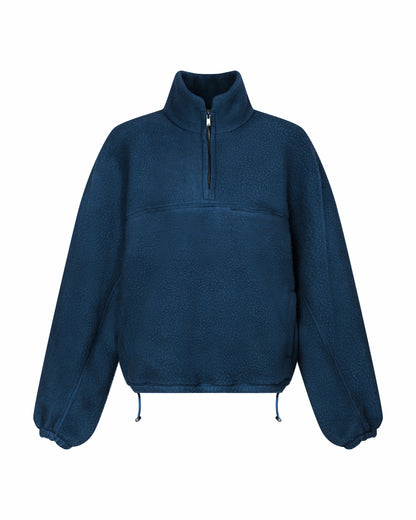 Wool-blend Quarter-zip Fleece Pullover in Navy