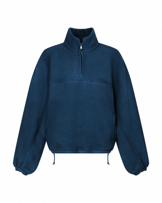 Wool-blend Quarter-zip Fleece Pullover in Navy