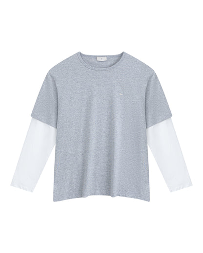 Brad Double-sleeve Tee in Grey/White