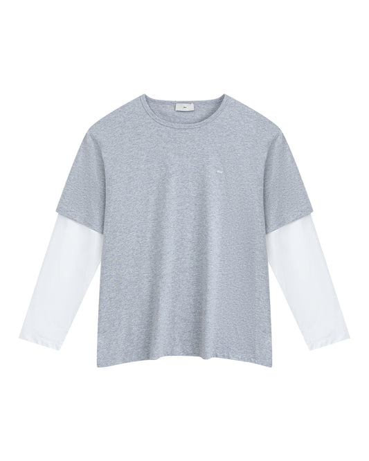Brad Double-sleeve Tee in Grey/White