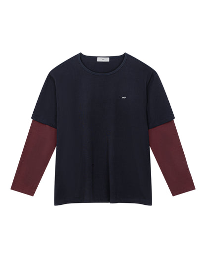 Brad Double-sleeve Tee in Deep Blue/Red