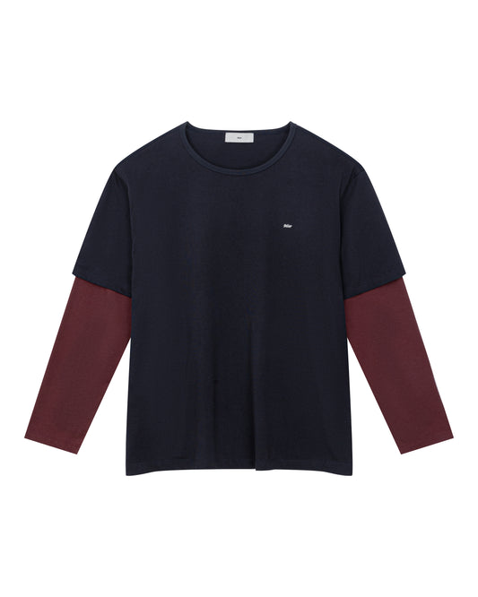 Brad Double-sleeve Tee in Deep Blue/Red
