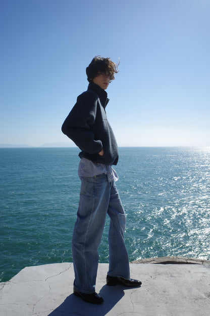 Wool-blend Quarter-zip Fleece Pullover in Navy