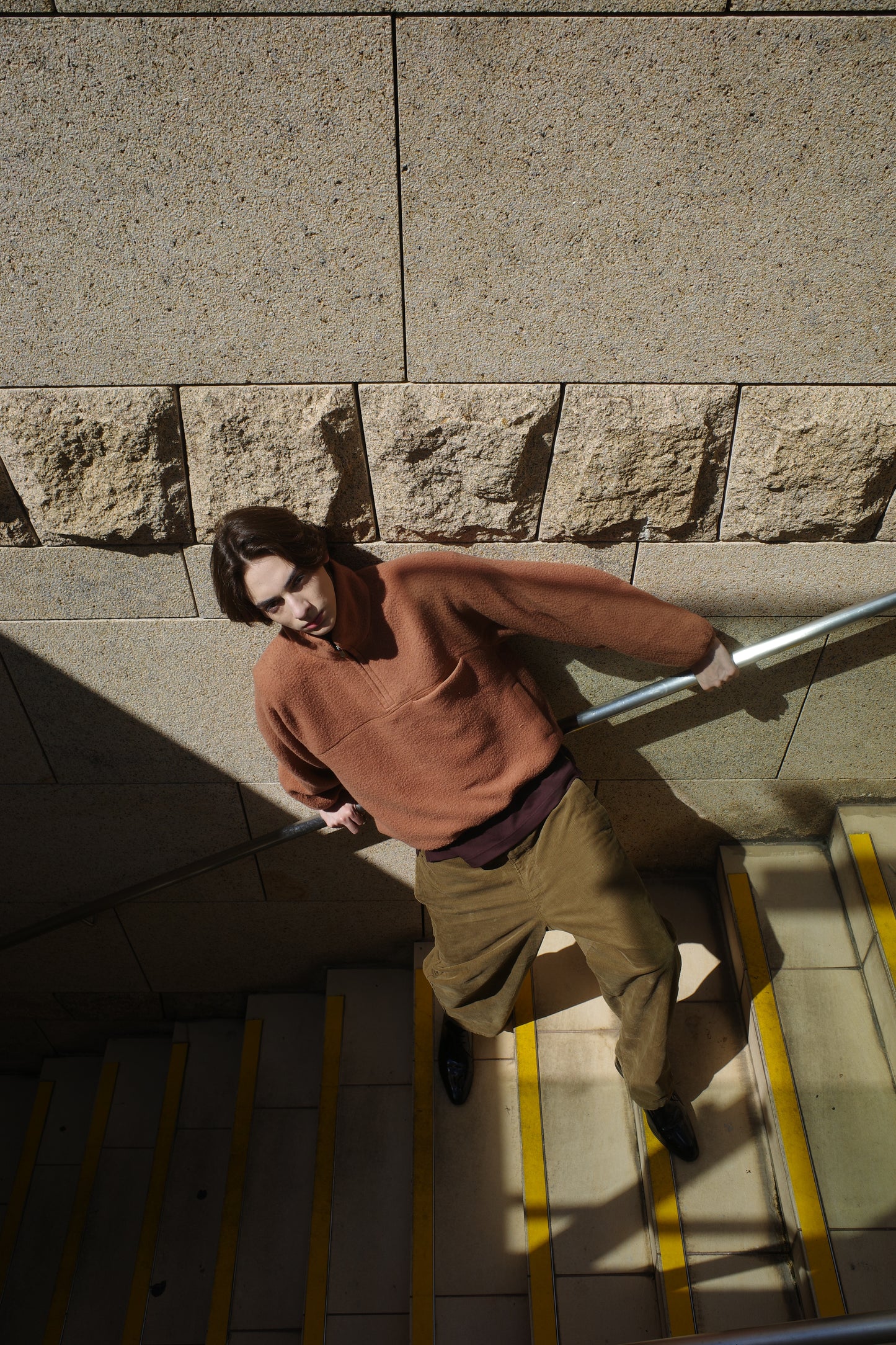 Wool-blend Quarter-zip Fleece Pullover in Camel