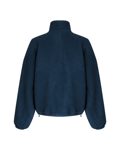 Wool-blend Quarter-zip Fleece Pullover in Navy