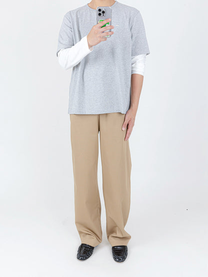 Brad Double-sleeve Tee in Grey/White