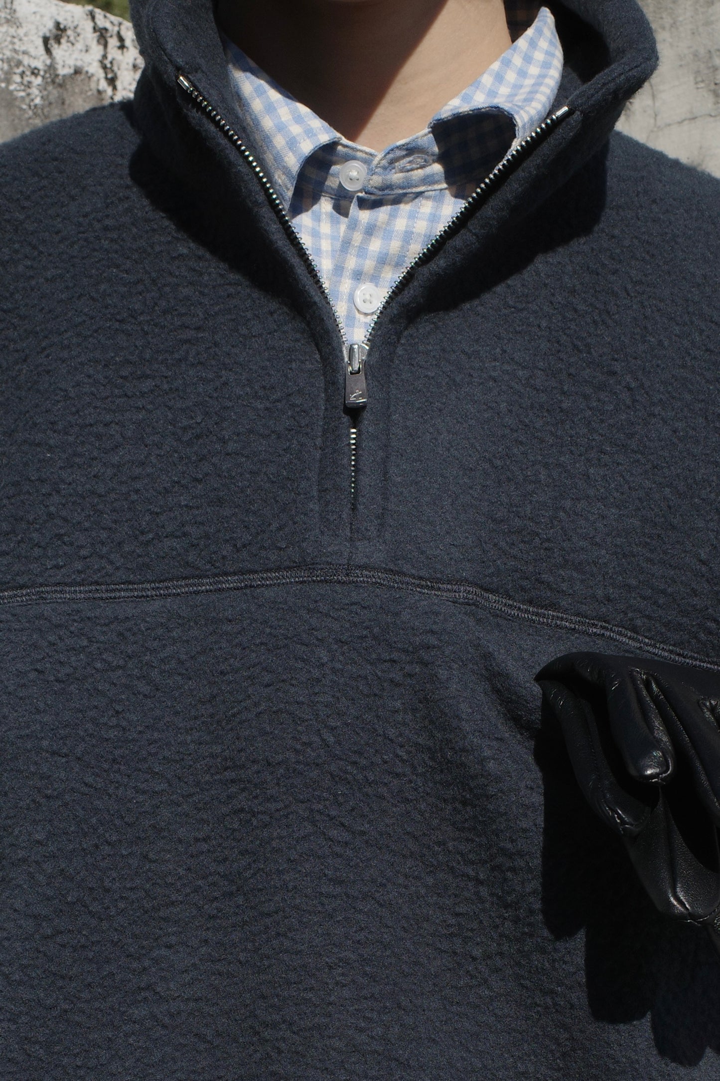 Wool-blend Quarter-zip Fleece Pullover in Navy