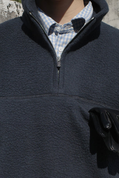 Wool-blend Quarter-zip Fleece Pullover in Navy