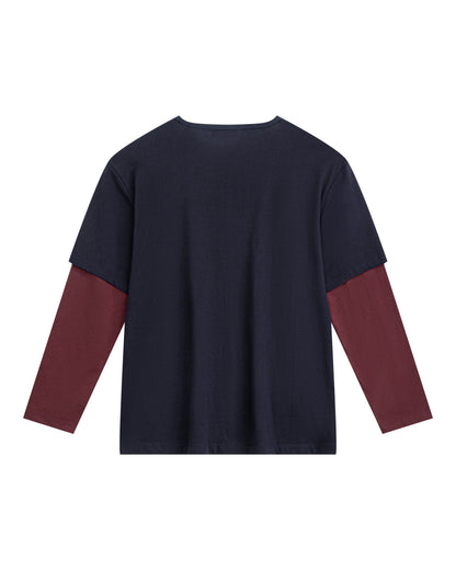 Brad Double-sleeve Tee in Deep Blue/Red