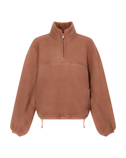Wool-blend Quarter-zip Fleece Pullover in Camel