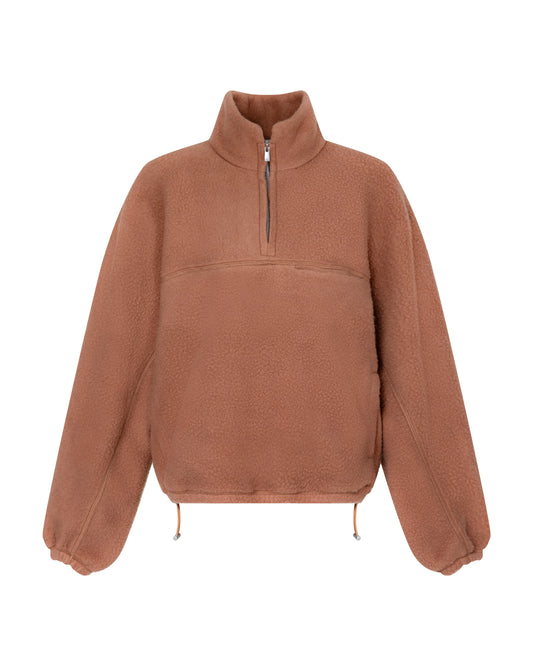 Wool-blend Quarter-zip Fleece Pullover in Camel