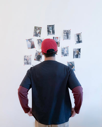 Brad Double-sleeve Tee in Deep Blue/Red