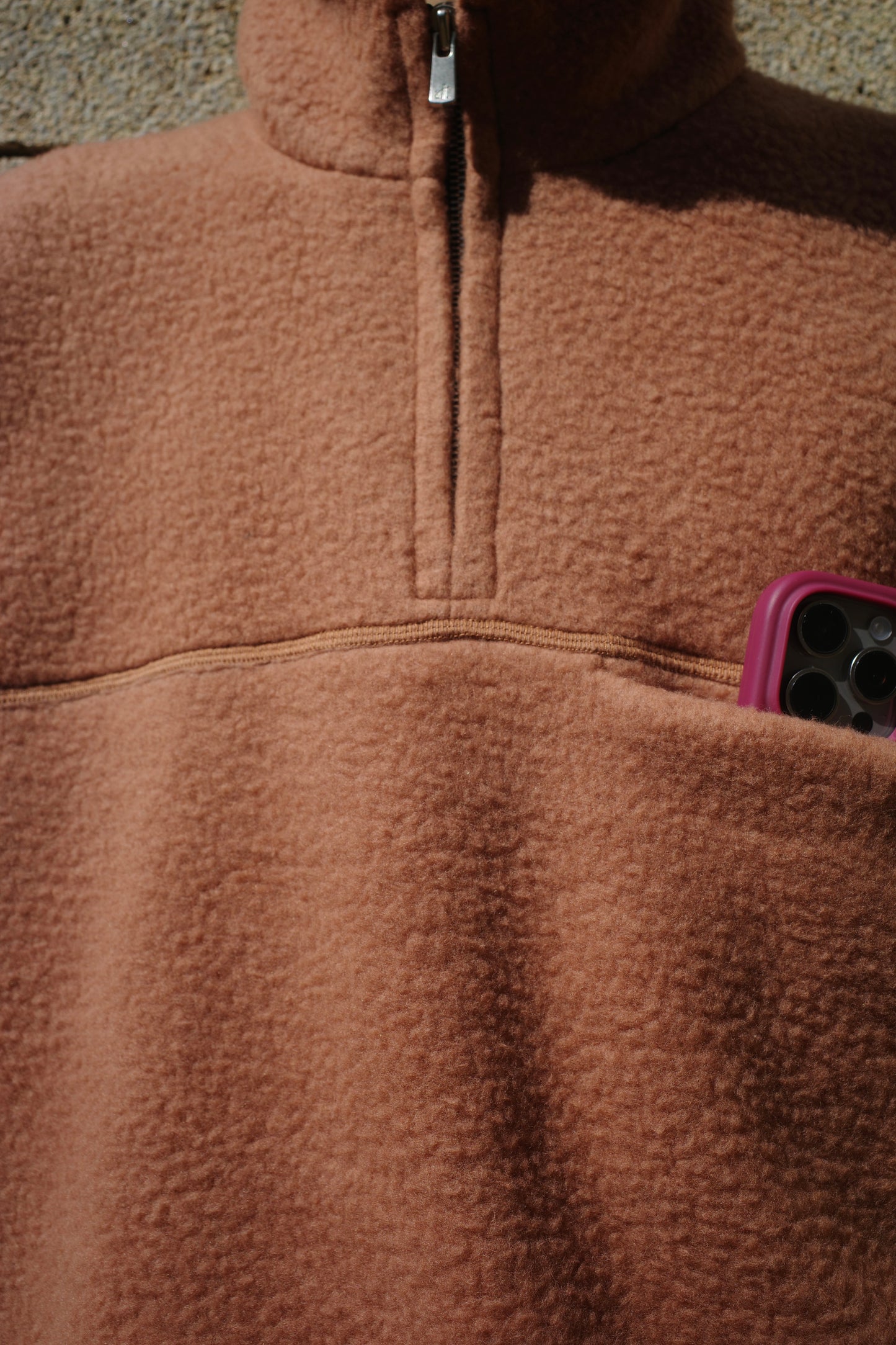 Wool-blend Quarter-zip Fleece Pullover in Camel