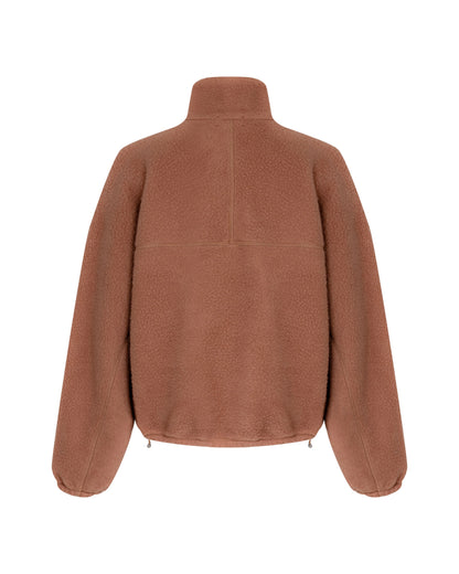 Wool-blend Quarter-zip Fleece Pullover in Camel