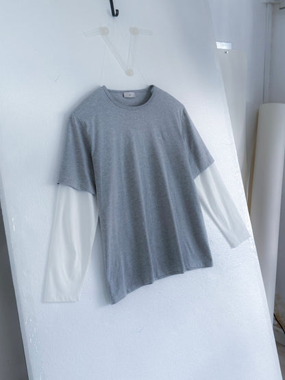 Brad Double-sleeve Tee in Grey/White