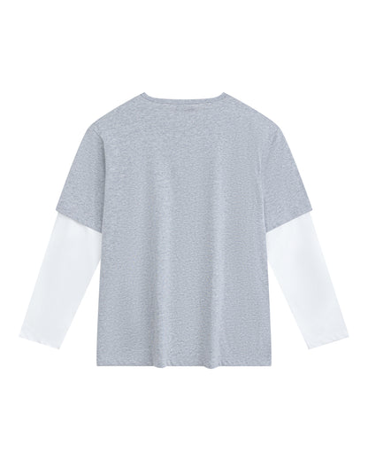 Brad Double-sleeve Tee in Grey/White